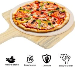 MaxxHome Pizzasteen - BBQ Steen - Maximum Te Verhitten Tot 600 Graden - ⌀33 - Incl. Houten Schep -Keukenbenodigdheden Winkel 1200x1085 1