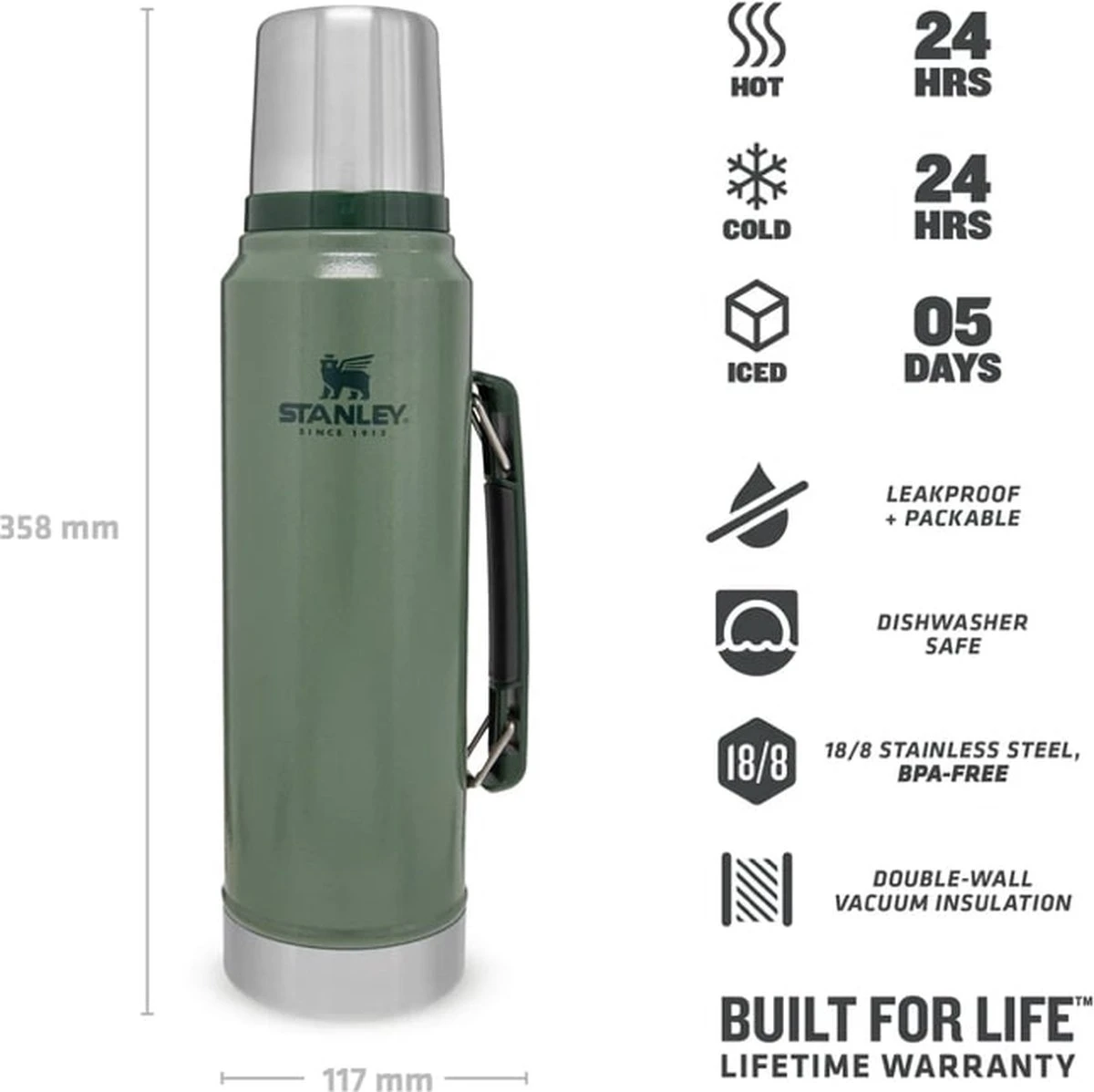 Stanley The Legendary Classic Bottle 1,90L - Thermosfles - Hammertone Green 17 Stanley The Legendary Classic Bottle 1,90L - Thermosfles - Hammertone Green - Afbeelding 17
