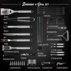 Mountain Jack® 40-Delige Luxe BBQ Grill Accessoires Set In Roestvrij Staal – Barbecue Gereedschap – Tangenset, Vlees Thermometer, Vleestang, Borstel, Spiezen, Vleesmes, Vleesvork -Keukenbenodigdheden Winkel 1200x1199 2