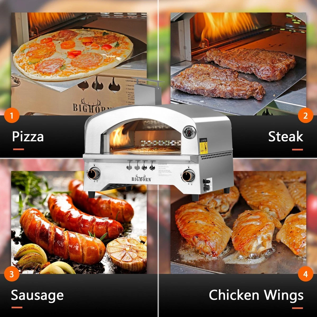 Bighorn Outdoor Edelstaal Gas Pizza Oven - Draagbare Gas Barbecue - Edelstaal -Model SRGG20001 2 Bighorn Outdoor Edelstaal Gas Pizza Oven - Draagbare Gas Barbecue - Edelstaal -Model SRGG20001 - Afbeelding 2