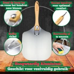 Ecowize Pizzaschep Voor BBQ En Oven - Aluminium Pizzaspatel Vierkant 30cm Met Inklapbaar Handvat - Met Extra Professionele Pizzasnijder -Keukenbenodigdheden Winkel 1200x1200 250