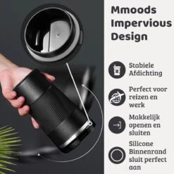 Mmoods Thermosbeker Voor Koffie En Thee 380ml - Koffiebeker To Go - Reisbeker Voor Auto - Herbruikbare Drinkfes Voor Warme En Koude Dranken - Ecologische Thermoskan Zwart Geschenk -Keukenbenodigdheden Winkel 1200x1200 581