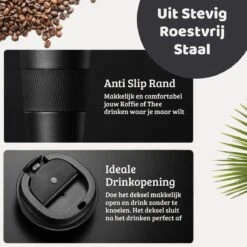 Mmoods Thermosbeker Voor Koffie En Thee 380ml - Koffiebeker To Go - Reisbeker Voor Auto - Herbruikbare Drinkfes Voor Warme En Koude Dranken - Ecologische Thermoskan Zwart Geschenk -Keukenbenodigdheden Winkel 1200x1200 583