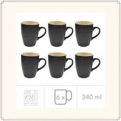 OTIX Koffiekopjes - Met Oor - Set Van 6 - Theekoppen - 340ml - Zwart - Keramiek -Keukenbenodigdheden Winkel 1200x1200 656