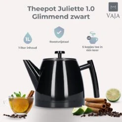 Vaja® Theepot Juliette Met Filter - Dubbelwandig -Theekan 1.0L - Glimmend Zwart -Keukenbenodigdheden Winkel 1200x1200 704