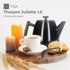 Vaja® Theepot Juliette Met Filter - Dubbelwandig -Theekan 1.0L - Glimmend Zwart -Keukenbenodigdheden Winkel 1200x1200 705