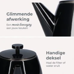 Vaja® Theepot Juliette Met Filter - Dubbelwandig -Theekan 1.0L - Glimmend Zwart -Keukenbenodigdheden Winkel 1200x1200 707