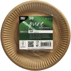 50 X Kartonnen Borden Nature Kraft Karton 19cm /Wegwerp Servies - Feest/verjaardag/BBQ/Picknick Borden Milieuvriendelijk, Biologisch Afbreekbaar /Wegwerp Bordjes Karton