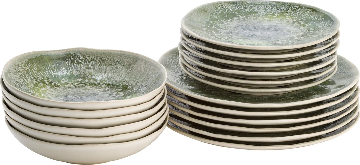Lite-Body - Serviesset Chloé Wave - 6 Personen - 18 Delig - Groen Grijs Reliëf 1 Lite-Body - Serviesset Chloé Wave - 6 Personen - 18 Delig - Groen Grijs Reliëf