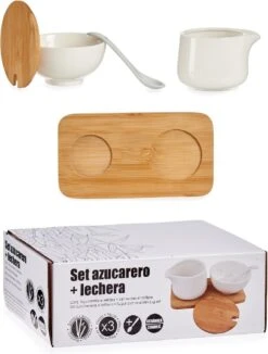 Suiker En Melk Serveren Setje Van Keramiek Met Bamboe 19 Cm -Keukenbenodigdheden Winkel 908x1200
