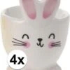 Merkloos 4x Witte Paashaas Eierdop 7 Cm - Eierdop Pasen - Paasontbijt